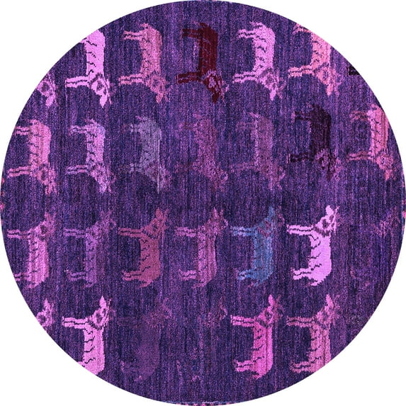 Ahgly Company Indoor Round Abstract Purple Modern Area Rugs, 8' Round