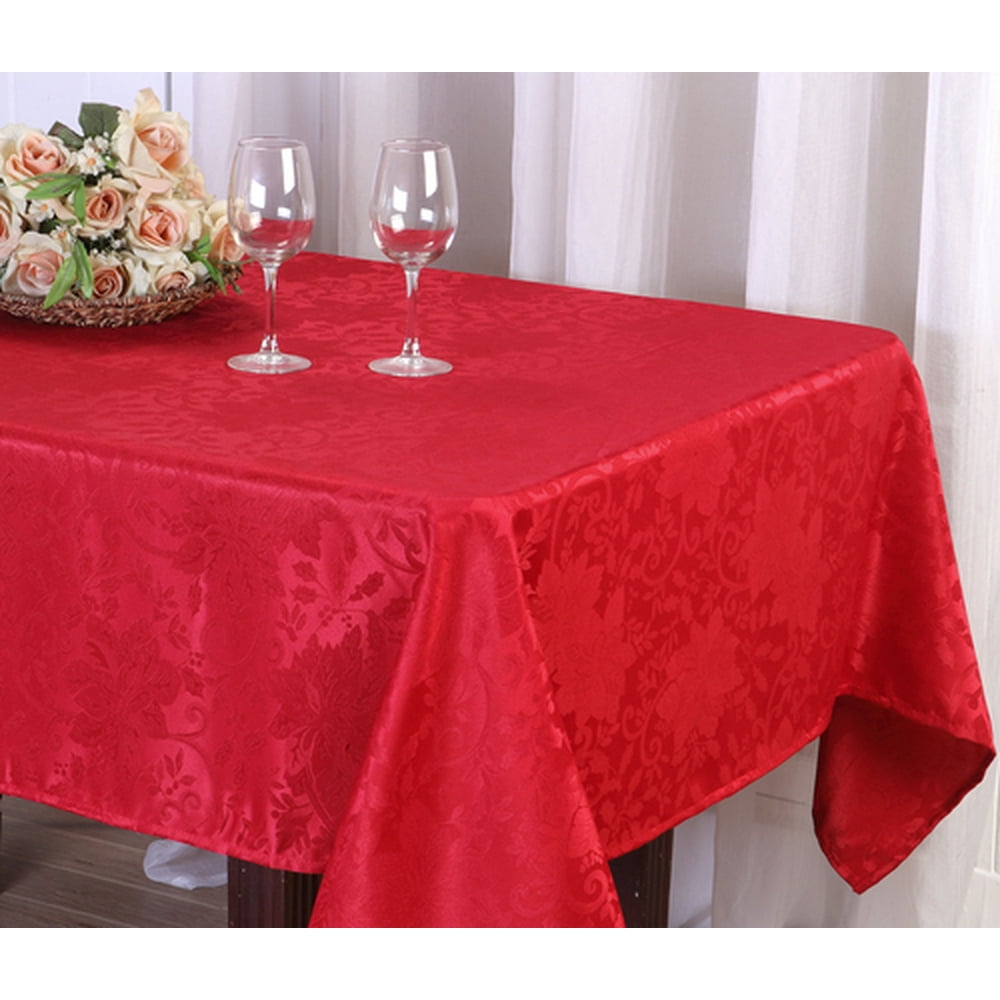 Holiday Christmas Red Jacquard Fabric Tablecloth 52x70
