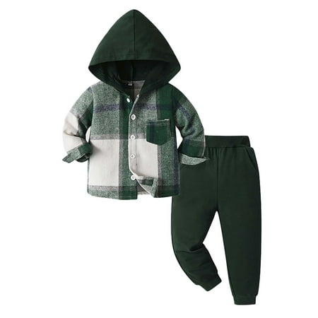 

Toddler Fall Clothes Baby Boy Girl Plaid Hoodie Button Down Shirts Flannel Tops+ Sweatpants Set Kids Winter Clothes