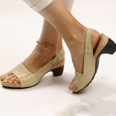 

Ecqkame Women s Middle Heels Shoes Clearance Comfortable Elegant Low Chunky Heel Shoes Women Summer Thick Heel Sandals Pumps Buckle Open Toe Casual Shoes Khaki 39