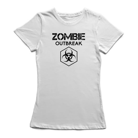 Zombie Outbreak Biohazard Symbol Graphic Women White T-Shirt, Female Large