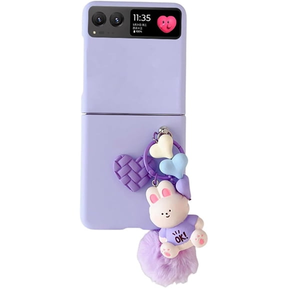 for Motorala Razr 2023 Case Cute Plush Rabbit Toy Phone Charm Design,Razr 2023 Phone Case Frosted PC Back Soft Silicone Bumper Shockproof Girly Cover for Moto Razr 2023 With Ring Holder Purple