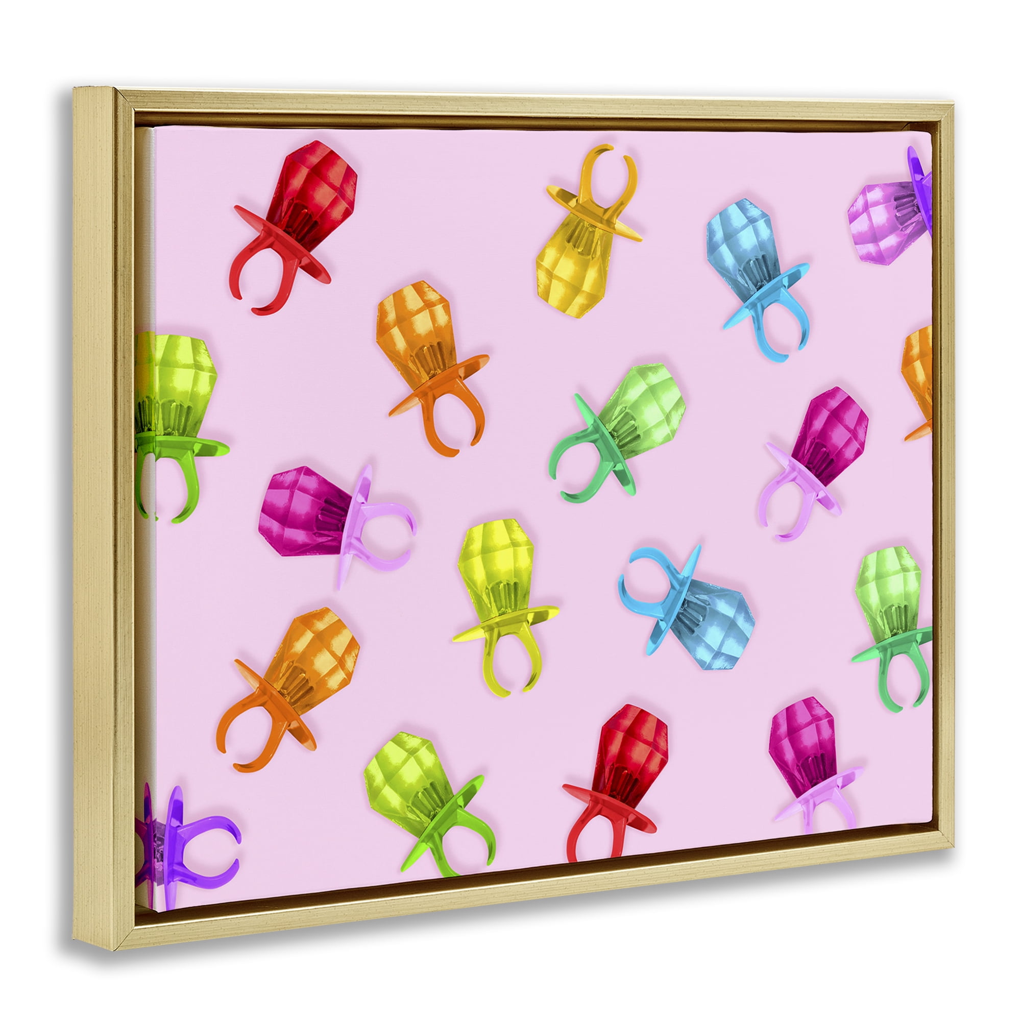 Stupell Industries Candy Gem Ring Party Pattern Gold Framed Floater Canvas Wall Art, design by LISH Creative