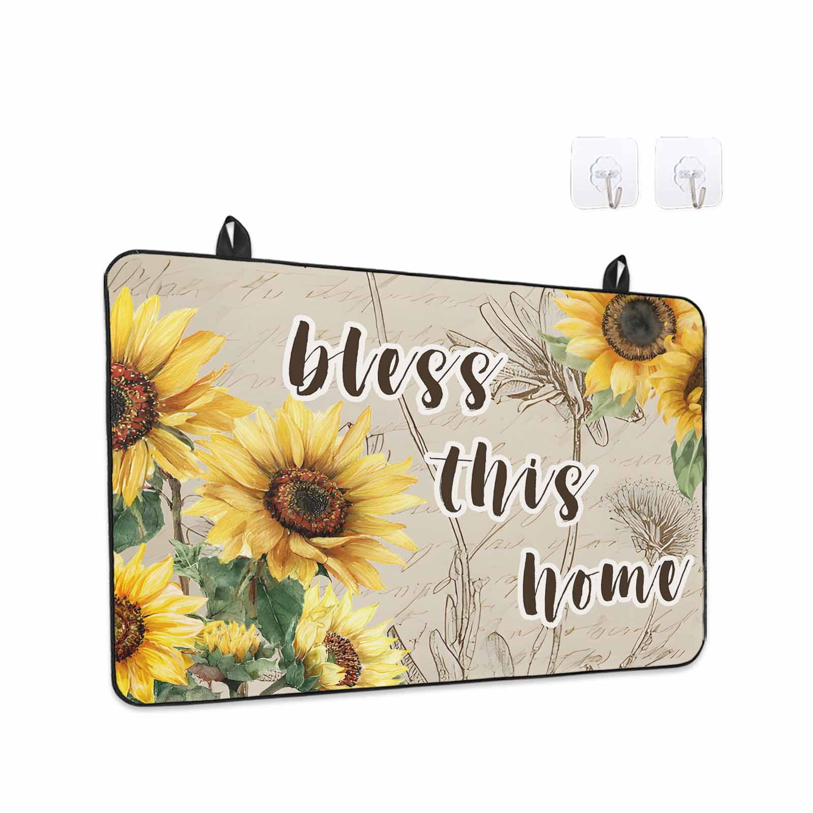 Sunflowers Stove Top Cover for Electric Stove, Heat-proof & Non Slip Glass Top Stove Cover Protector, Spring Farmhouse Flowers Dragonflies Retro Kitchen Flat Cooktop Rubber Mat 24x21 Inches