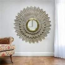 HomeRoots 489207 44 in. Antiqued Gold Sunburst Wood & Metal Framed Accent Mirror