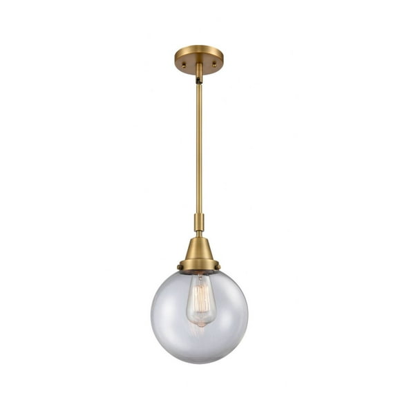 447-1S-BB-G202-8 Innovations Lighting Beacon - 1 Light Stem Hung Mini Pendant-12.63 Inch Tall and 8 Inch Wide-Brushed Brass Finish-Clear Glass Color