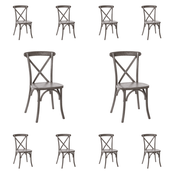 10 PACK Bistro Style Cross Back Gray Wood Stackable Dining Chair - X Back Banquet Dining Chair