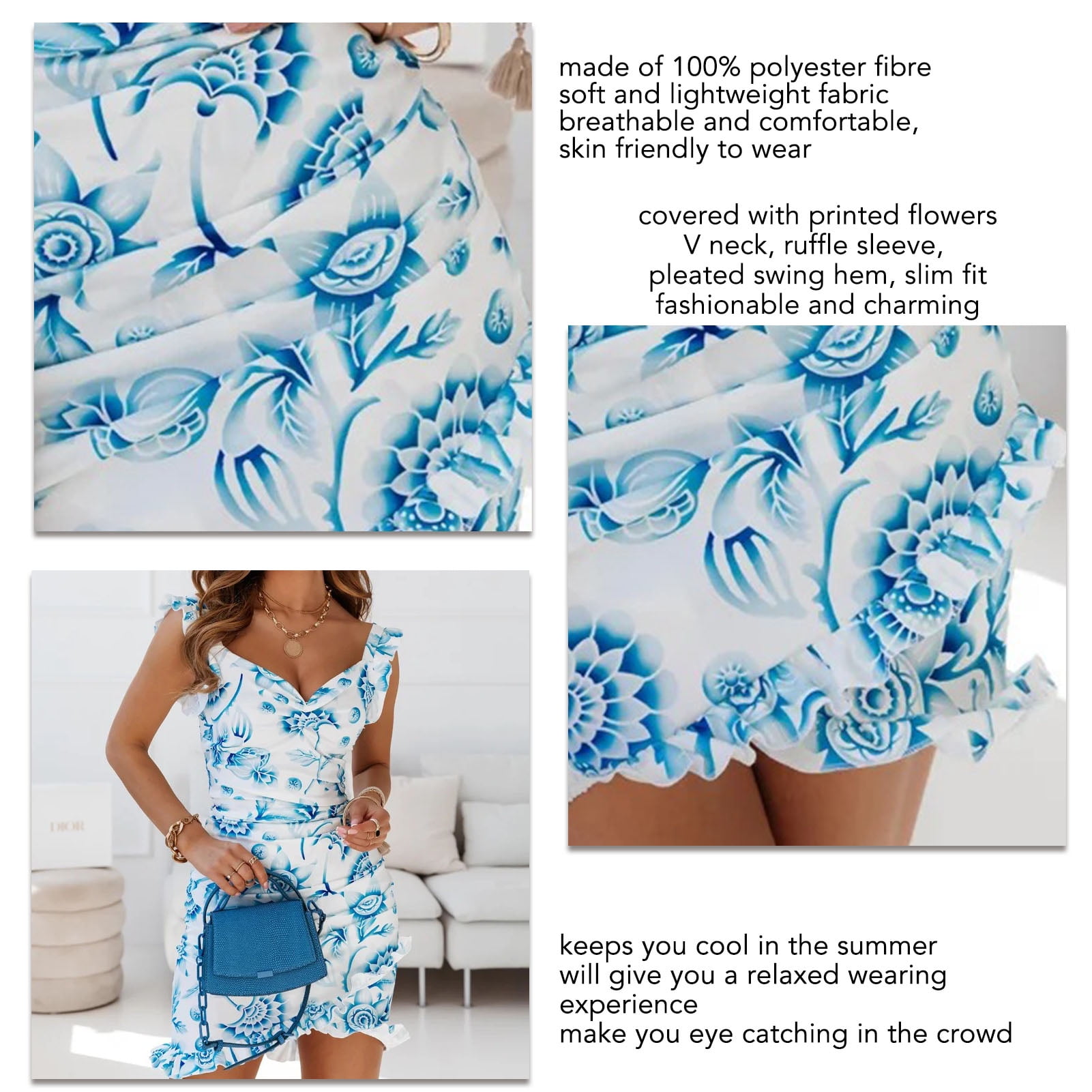 floral ruffle trim mini dress