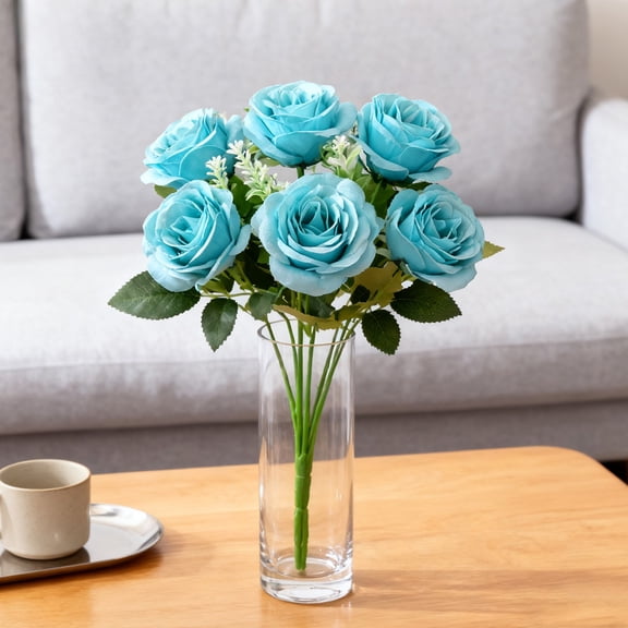 JASKFLY Artificial Flowers - Silk Plastic Realistic Bouquet for Home Decor & Wedding Centerpieces, 5.9 x 3.9 x 11.8 in, (Blue)