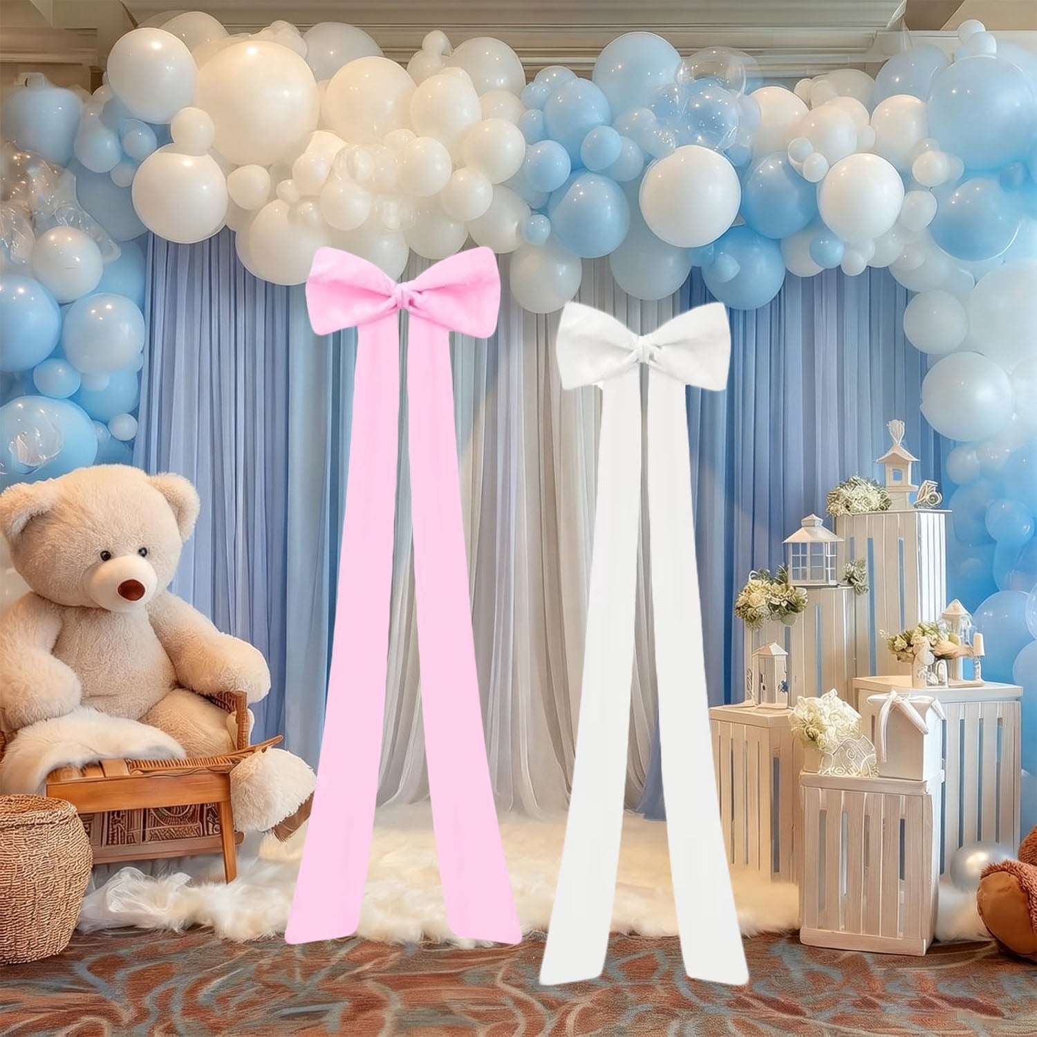 Meikd Extra-Large Decorative Bow: Giant Bow with Long Tassels—Perfect for Gift Decorations, Wedding Arches, Holiday Parties, and Christmas Trees (Pink)