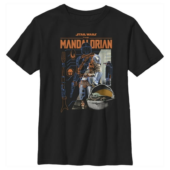 Boy's Star Wars: The Mandalorian Din Djarin Schematics Graphic Tee Black Medium