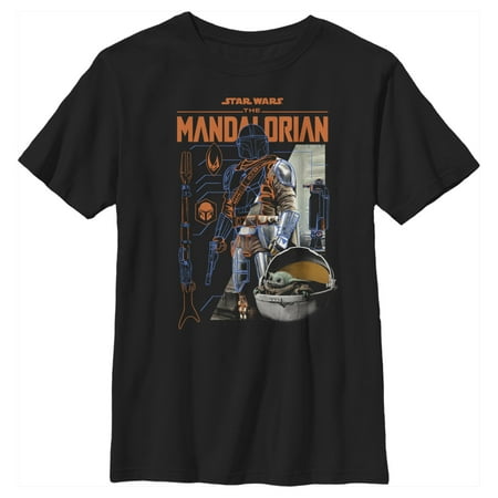 Boy's Star Wars: The Mandalorian Din Djarin Schematics Graphic Tee Black Large