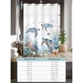 thumbnail image 6 of No Hook Shower Curtains with Snap-in Liner Set, Sea Turtle Coastal Waterproof Hotel Style Bathroom Shower Curtain, Summer Beach Coral Ocean Blue Nautical Mesh Top Window Bath Curtains 54''x78'', 6 of 6