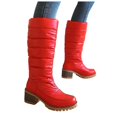 thumbnail image 6 of Women Round Toe Warm Knee High Boots Plus Size Mid Heel Quilted Fabric Tall Boots Non Slip Outsole for Fall Winter Commuting Travel Red, 6 of 7