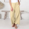 thumbnail image 2 of HBYJLZYG Wide Leg Pants, Cotton Linen Pants For Women Versatile Elastic Waist Solid Color Spring Summer Pants Trousers With Pocket, 2 of 6