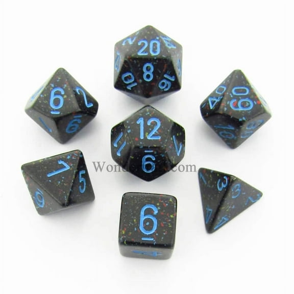 Blue Stars Speckled Dice with Blue Numbers 16mm (5/8in) Set of 7 Dice Chessex
