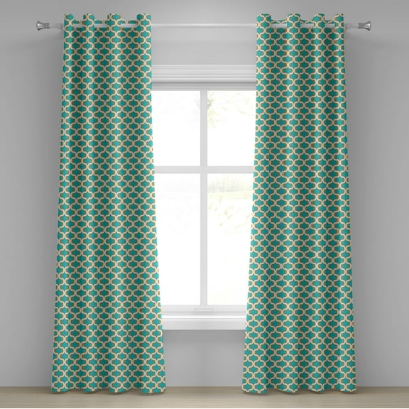 Ambesonne Geometric Grommet Curtain, Seventies Retro Form, 50" x 96", Orange White Teal