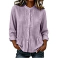 thumbnail image 2 of Nmnitkp Women's Mandarin Collar Pleated Front Button Down Shirt Cotton Linen Roll Up Long Sleeve Loose Casual Blouse for Fall Work Office Daily Wear Purple,XL, 2 of 6