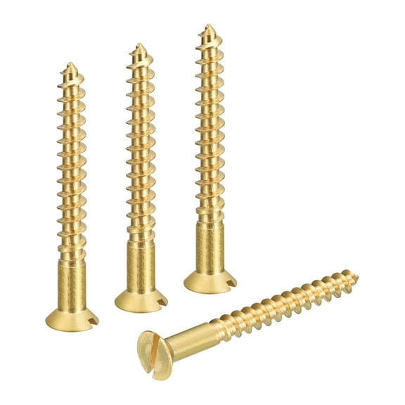 Brass Wood Screws, 4Pcs M6 x 60mm Slotted Drive Flat Head Self Tapping Screw Countersunk for Woodworking Furniture