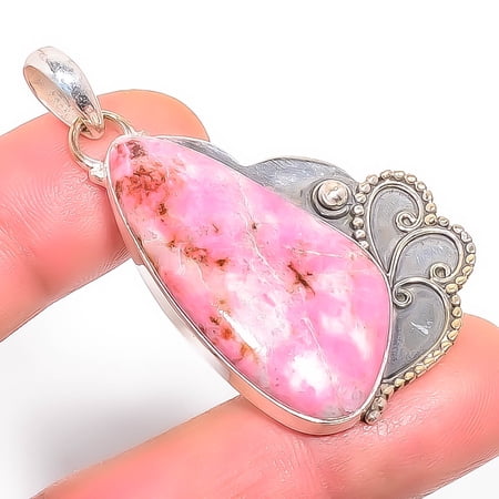 Pink Thulite - Norway Gemstone 925 Sterling Silver Bali Pendant 2.11" T91, Christmas Gift, Gemstone Silver Jewelry, Thulite Pendant, New Year Sale