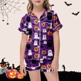 thumbnail image 2 of Weebloom Toddler Girls Halloween Pajama Set Silk Satin Pumpkin Short Sleeve Button Up Shirts And Shorts Summer Fall 2 Piece Set Pjs Jammies, 2 of 5