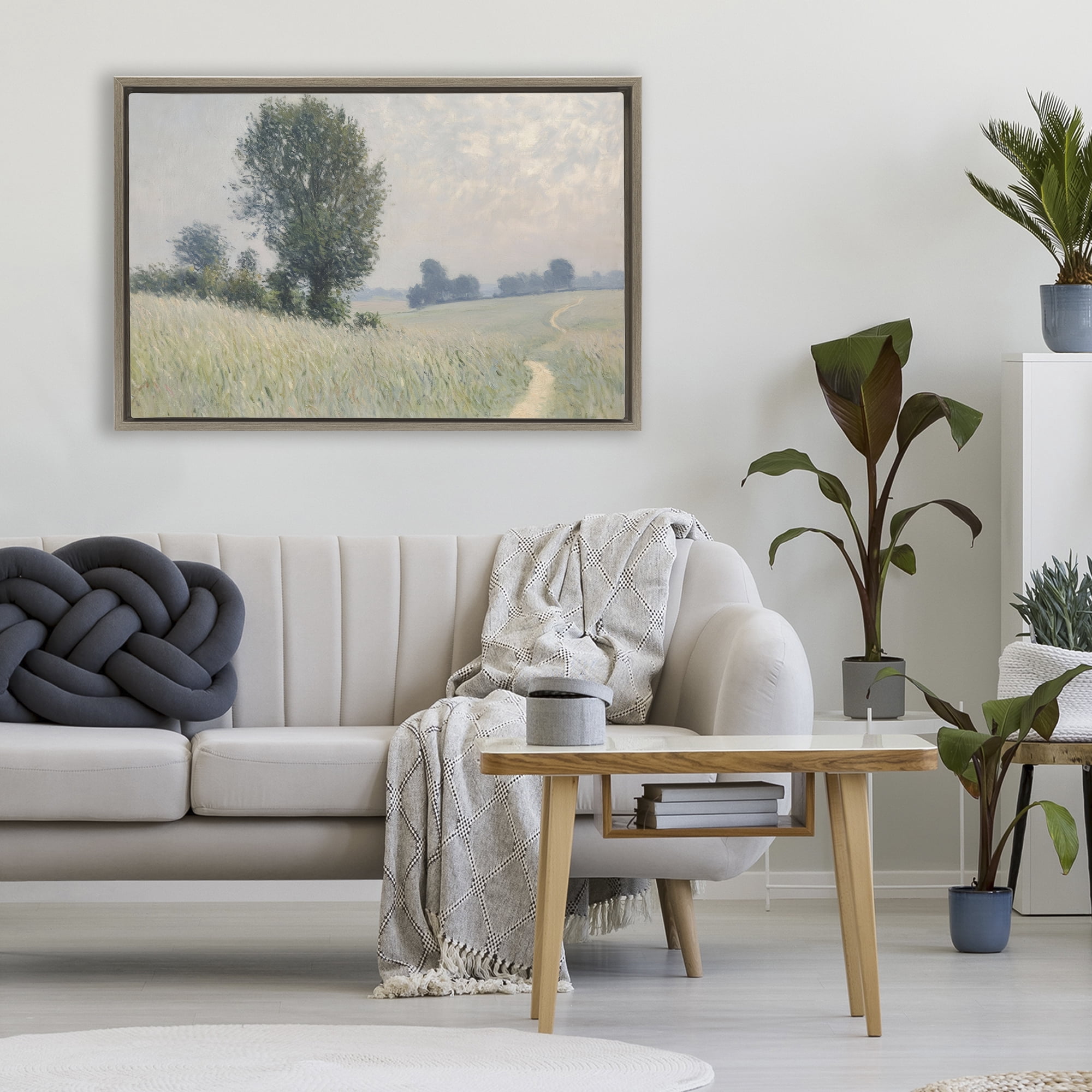 Stupell Industries Tall Grass Path Through Meadow Brown Framed Floater Canvas Wall Art, design by Petal Prints Design