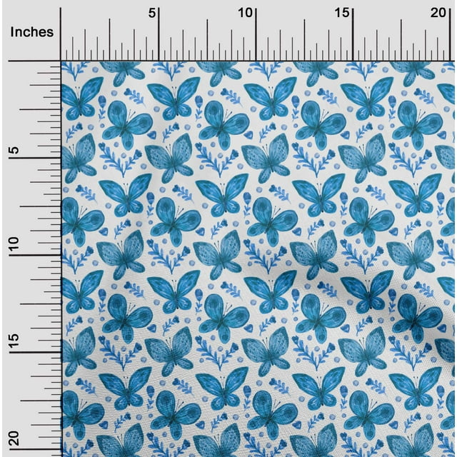 oneOone Velvet Medium Blue Fabric Insect & Floral Feather Fabric For Sewing Printed Craft Fabric By The Yard 58 Inch Wide