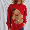 thumbnail image 2 of Suéter de punto navideño para mujer, jersey de cuello redondo de manga larga con bordado de hombre de jengibre, jerséis casuales de otoño e invierno, 2 of 5
