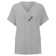 thumbnail image 2 of Baqcunre V-Neck Short Sleeve Pleated Solid Color T-Shirt Button Up Casual Top Women Clothing Womens Tops T Shirts for Women,Womens Fashion Shirts for Women Grey Xl, 2 of 8
