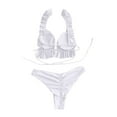 thumbnail image 4 of Wycnly Bikini Sets for Women Ruffle Strappy 2 Pieces Swimsuits Split Bathing Suits Sleeveless V-Neck Solid Swimwears White L Clothes, 4 of 7