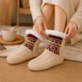 thumbnail image 5 of Domzle Fuzzy Slipper Socks Women Winter Warm Gift for Women Soft, Warm & Cozy: Fleece-Lined Indoor Socks with Non-Slip Grippers Offer Fluffy Comfort for Home, House or Cabin Wear Beige, 5 of 5