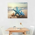 thumbnail image 2 of JRXY  Beach Nuatical Canvas Wall Art Blue Seascape Anchor Starfish Painting Prints Ocean Sea Pictures Coastal Canvas Artwork Home Bathroom Bedroom Kitchen Decor Framed Ready to Hang 16x12in, 2 of 4