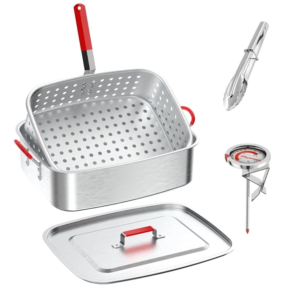 18QT Aluminum Deep Fryer Pot with Basket,Outdoor Fish Fryer Pot,Ideal for Fish, Chicken Wings & French Fries