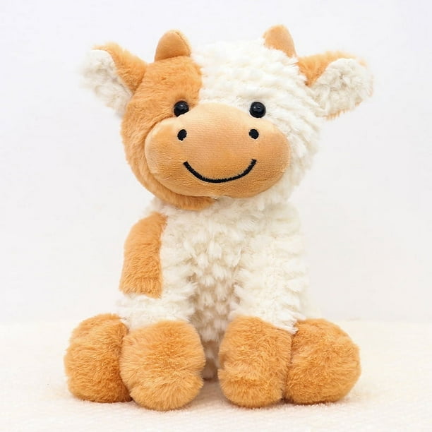 Peluche de vaca en blanco y negro con forma de flor sonriente, muñeco de ternero sentado, concha de cuero, regalo de cumpleaños, muñeca de trapo para niña