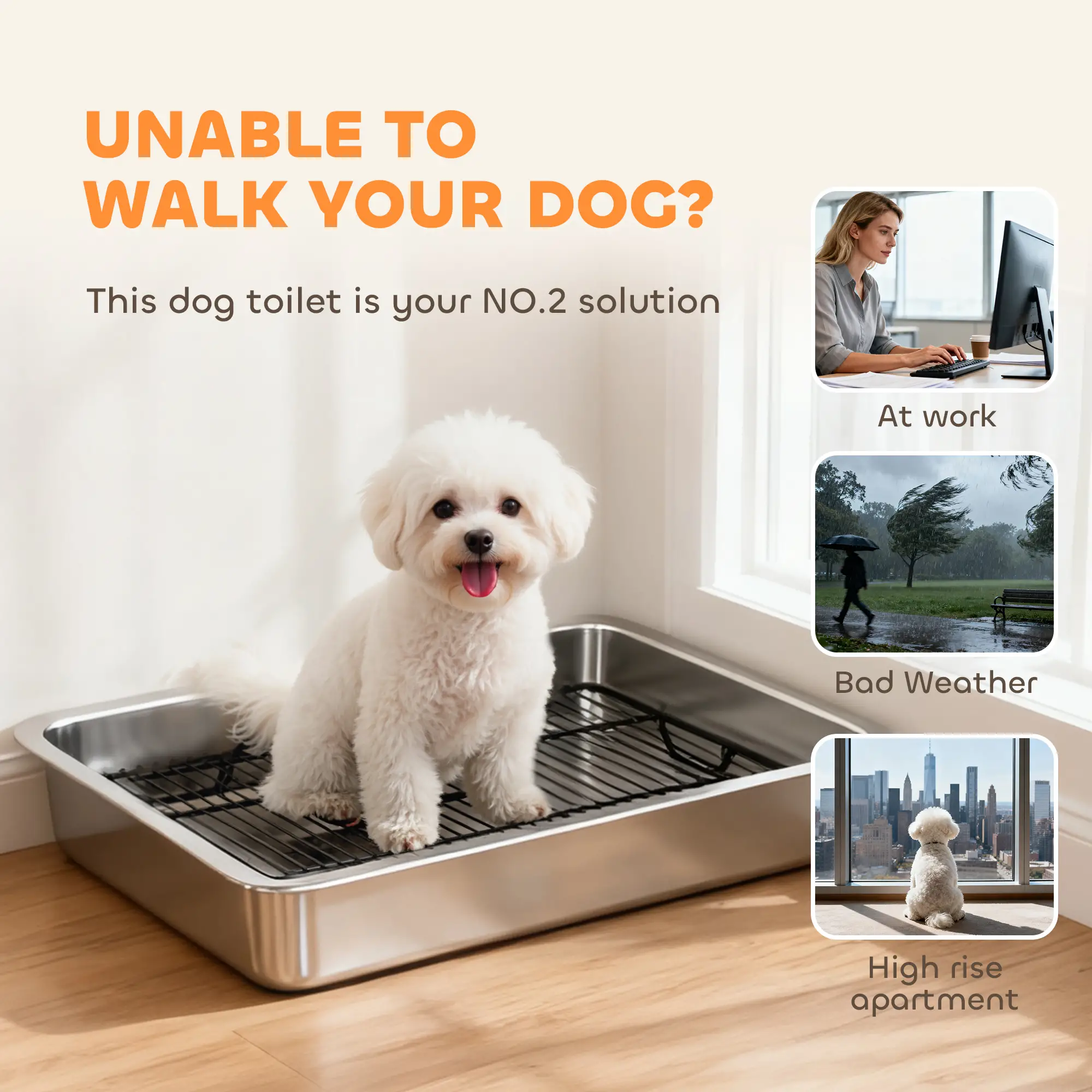 Silver Heavy-Duty Stainless Steel Dog Potty Tray, Elevated Grate Pet Toilet with Removable Tray, Indoor Outdoor Potty Solution for Small Medium Dogs