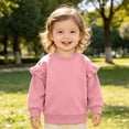 thumbnail image 2 of Nwiuh Toddler baby Girls Ruffle Sleeve Sweatshirt 6 Months-4 Years Solid Color Crewneck Cotton Pullover (Pink, 2-3 Years), 2 of 6