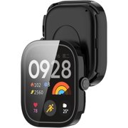 2 Pack Hard PC Case with Screen Protector Compatible with Redmi Watch 4 Smartwatch Accessories Full Coverage Ultra-Thin Protective Cover Bumper Guard HD Tempered Glass Film for Women Men