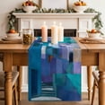 thumbnail image 2 of Table Runner - 108 Inch Long, Abstract Blue Kitchen Dining Table Runner Dresser Scarves, Painting Buildings Geometric Color Block Farmhouse Decor for Coffee Tables Wedding Party Banquet, 2 of 8