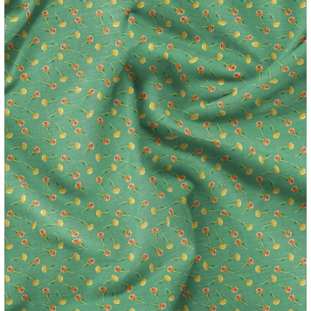 Soimoi Green polyester Crepe Fabric Rose Floral Print Sewing Fabric Yard 52 Inch Wide