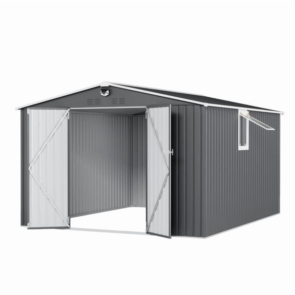 10x12 FT Metal Storage Shed with 2 Transparent Windows - Spacious Outdoor Garden & Tool Shed