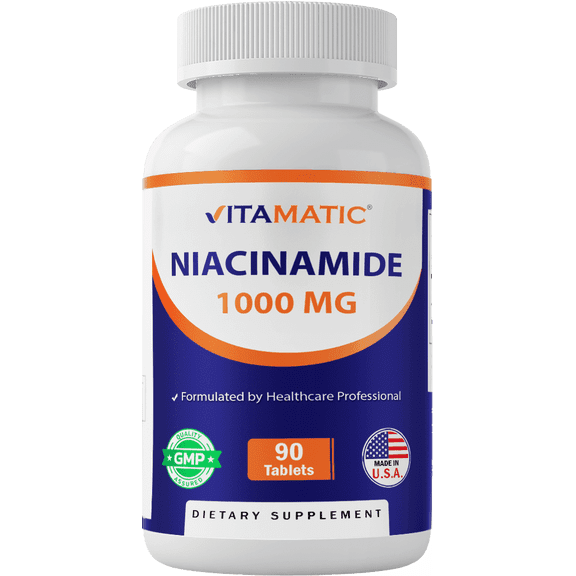 Vitamatic Niacinamide 1000 mg 90 Tablets - Flush Free Vitamin B3 - Supports Energy Production