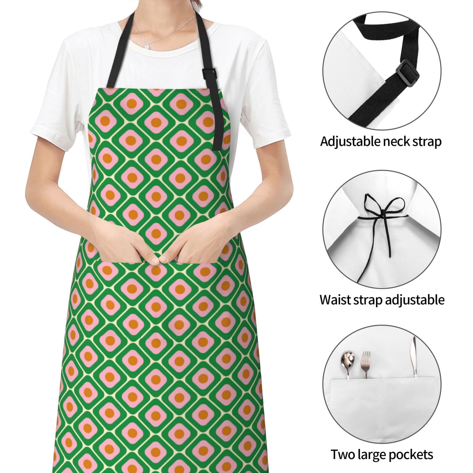 Kdxio 60s and 70s Style Apron with Pockets Adjustable Kitchen Aprons for Men Women Waterproof Aprons for Cooking,Drawing,Crafting, Baking Household Cleaning