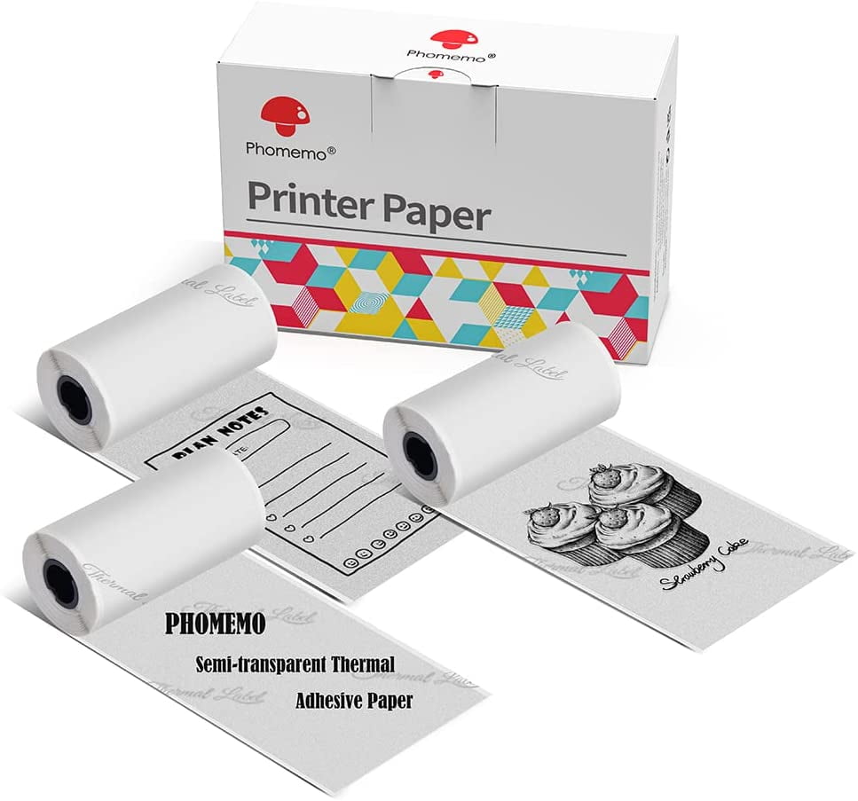 Phomemo Matte Self-Adhesive Thermal Paper, Clear Sticker Paper for M02/M02  Pro/M02S/M03/M03AS/M04S Mini Printer, Black 