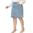 thumbnail image 4 of Agnes Orinda Women's Plus Size Denim Skirt Slash Pocket Elastic Waist Back Flared Vent Jeans Skirts 2X Grey Blue, 4 of 5