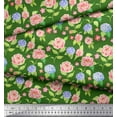 thumbnail image 2 of Soimoi Green Poly Georgette Fabric Periwinkle & Peony Floral Print Sewing Fabric Yard 52 Inch Wide, 2 of 3