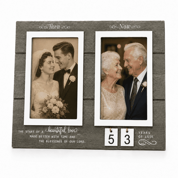 Anniversary Picture Frame Then & Now 1-99 Years Wedding Gift Ideas Anniversary Wood Photo Frame Holds 2 4"x6" Photos