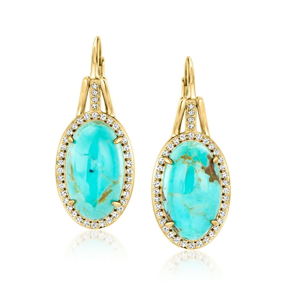 Ross-Simons Turquoise and .30 ct. t.w. White Topaz Drop Earrings in 18kt Gold Over Sterling, Women's, Adult