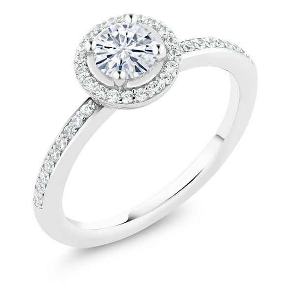 Gem Stone King 925 Sterling Silver Moissanite Engagement Ring for Women (0.69 Cttw, Round 5MM, Size 7)