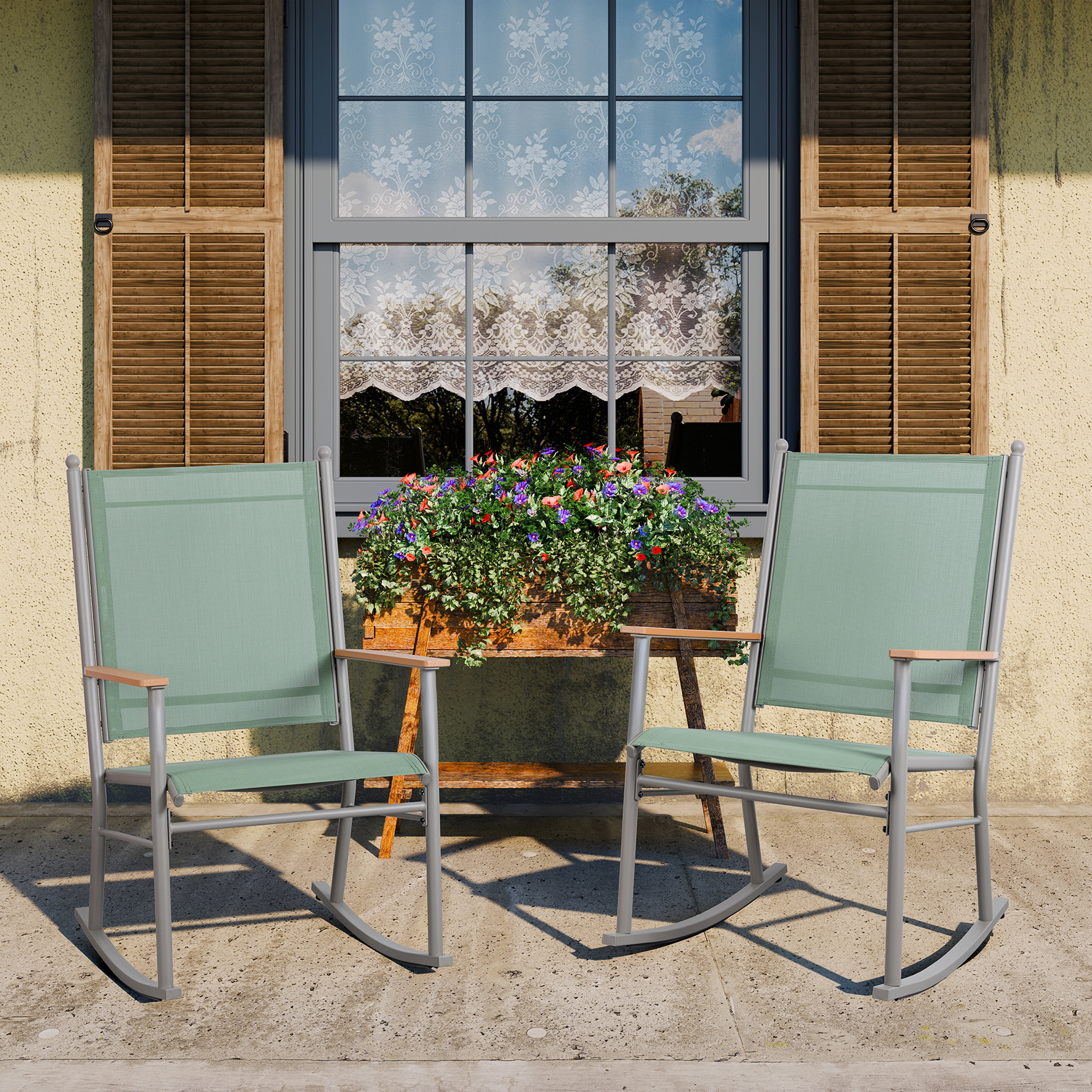 Walsunny Outdoor Patio Chairs Set of 2 Rockers Metal Rocking Chairs Furniture for Porch Backyard Lawn Garden,Green
