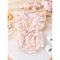 thumbnail image 2 of Suealasg Baby Girls Summer Outfit Flying Sleeve Crew Neck Flower Romper Bodysuit +Headband 3M 6M 9M 12M 18M Cute Newborn Girls One Piece Clothes, 2 of 9